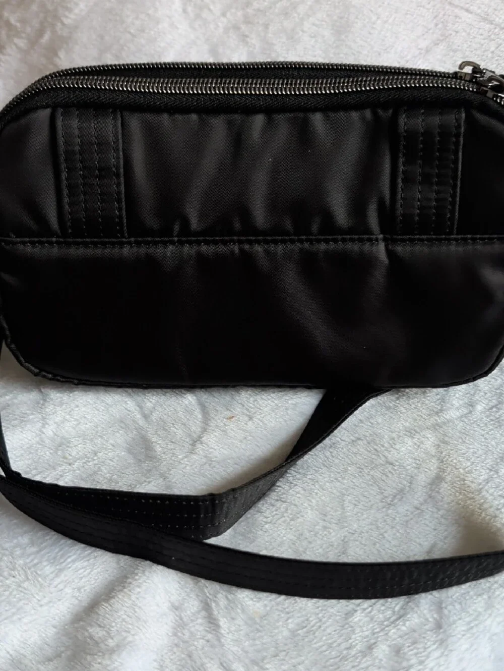 lug Black Crossbody Bag with Multicolor Stitching